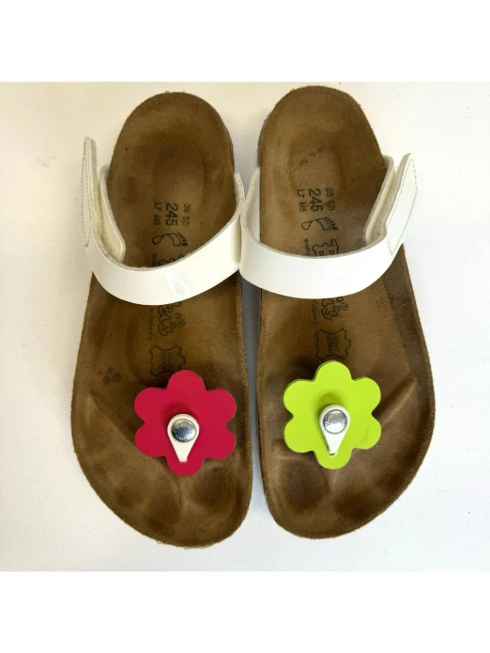 Birkenstock Birki's Tofino Sandals White Interchangeable Flower Size 38 US 7
